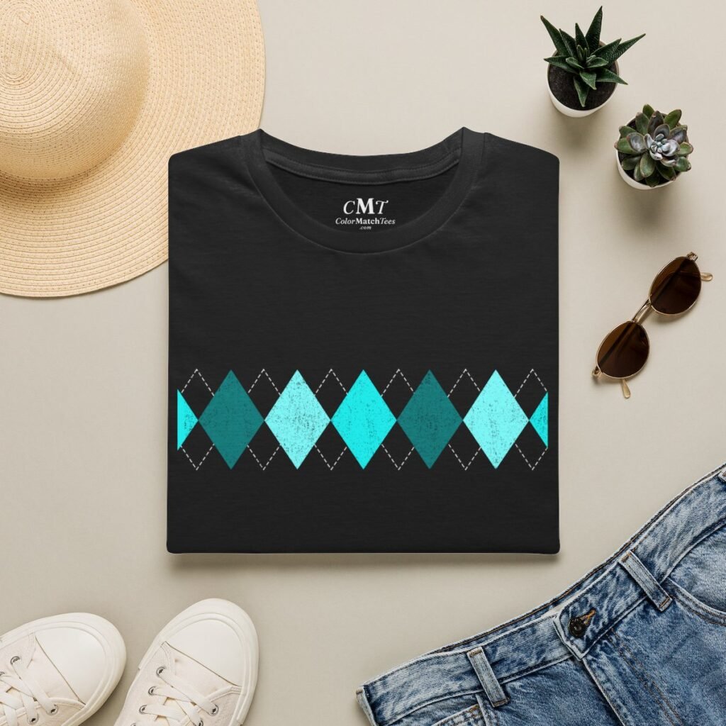 Distressed Diamonds T-Shirt (Turquoise) (folded-2)
