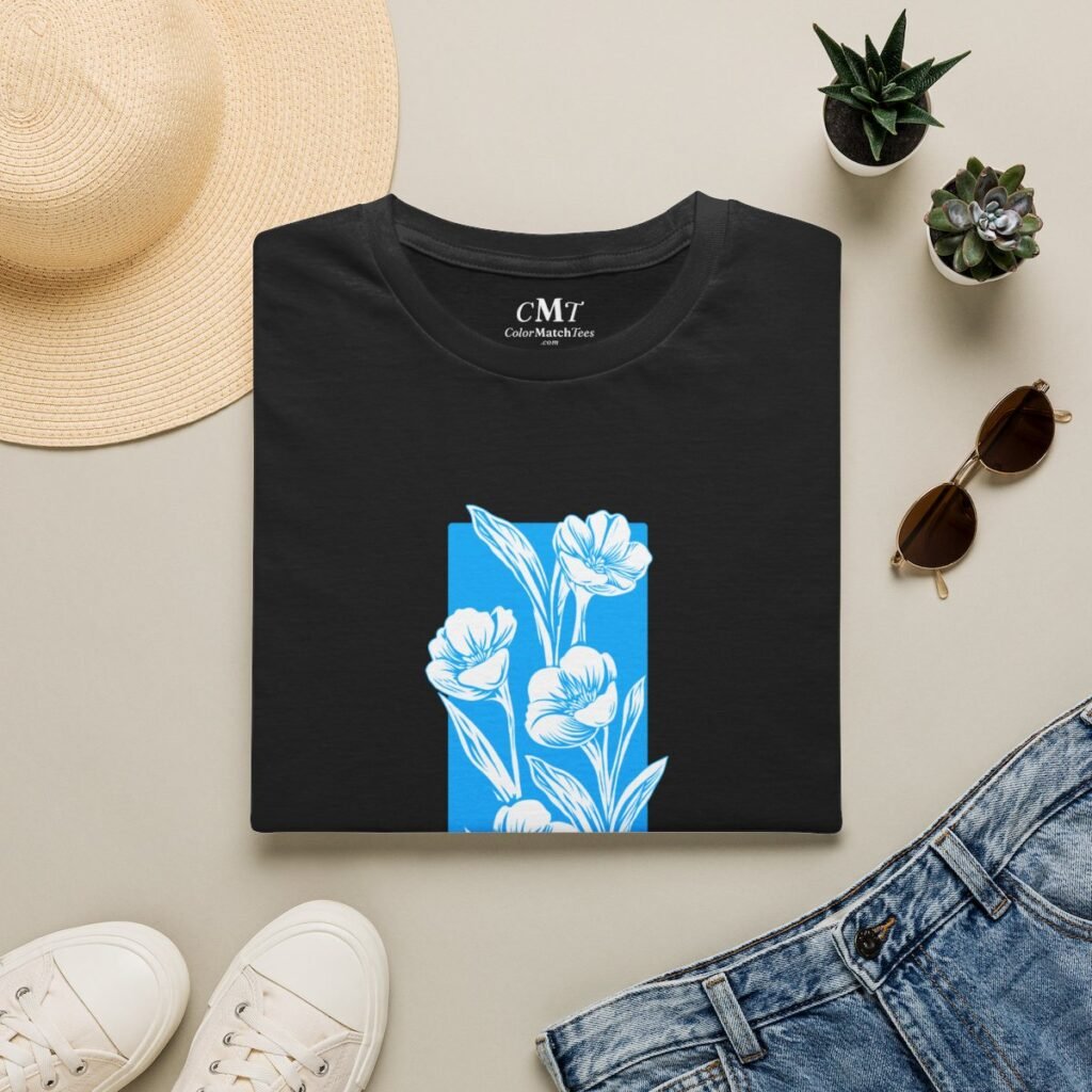 Flower Stripe T-Shirt (Blue) (folded-2)