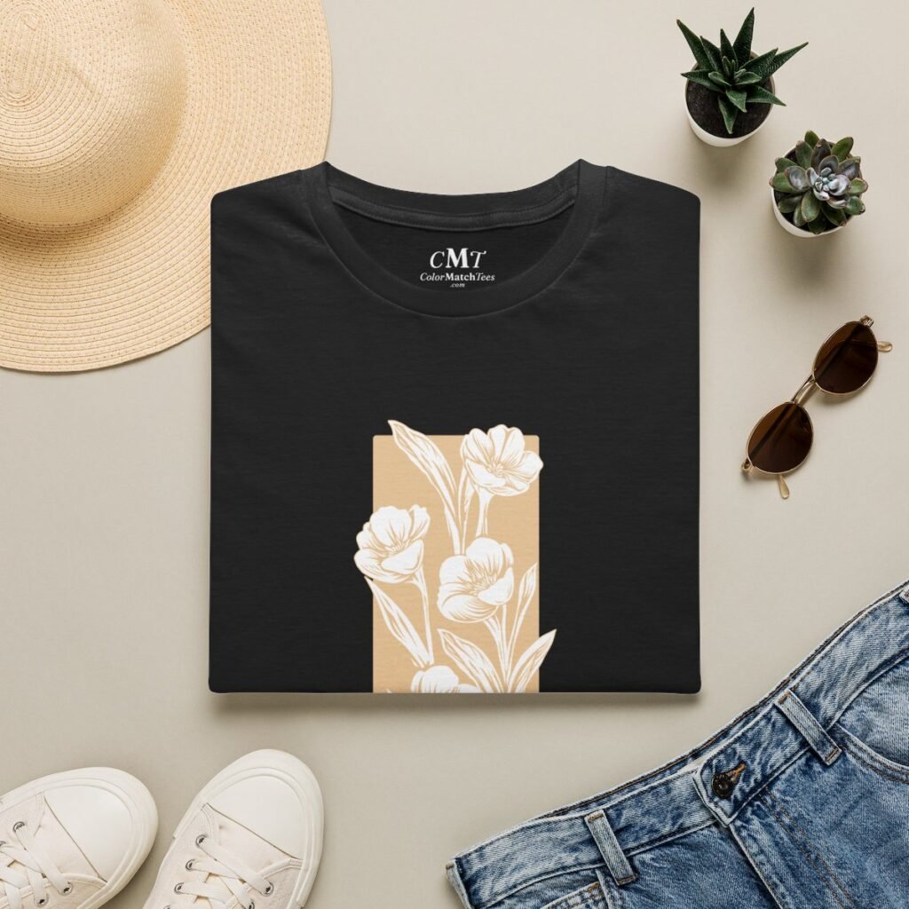 Flower Stripe T-Shirt (Tan) (folded-2)