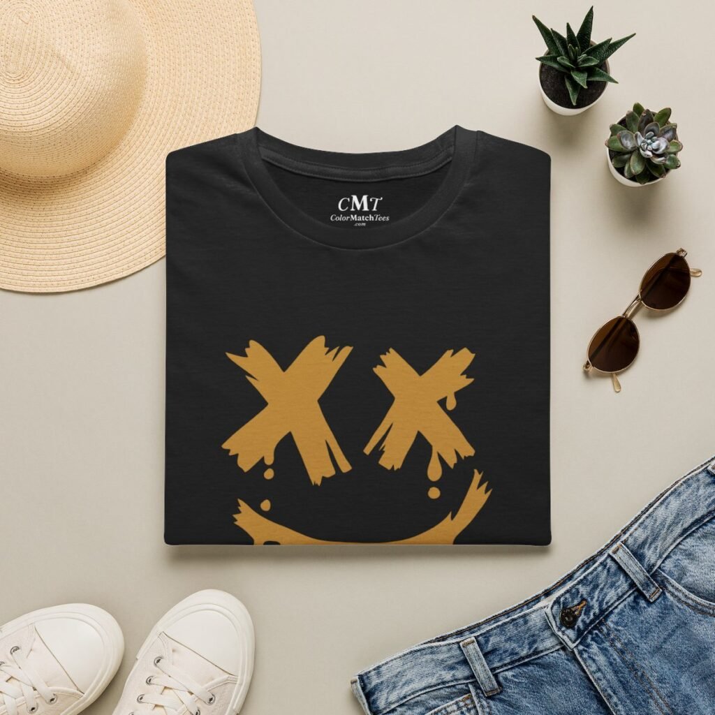Grunge Face Smile T-Shirt (Brown) (folded-2)