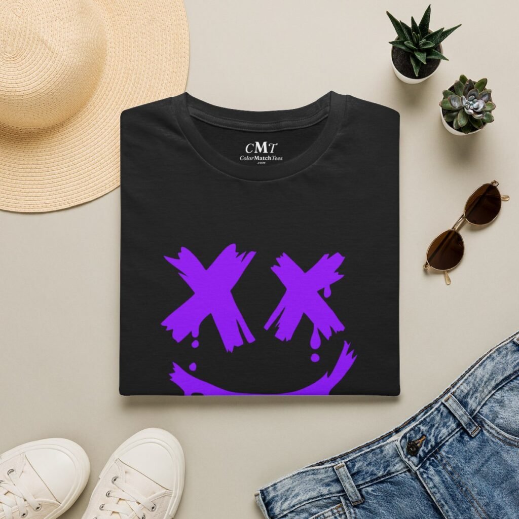 Grunge Face Smile T-Shirt (Purple) (folded-2)