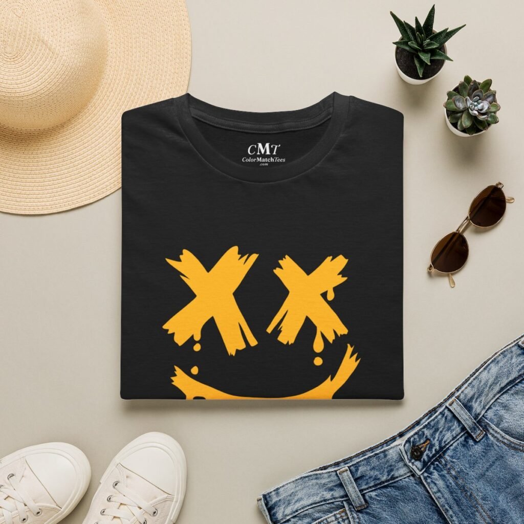 Grunge Face Smile T-Shirt (Varsity Gold) (folded-2)
