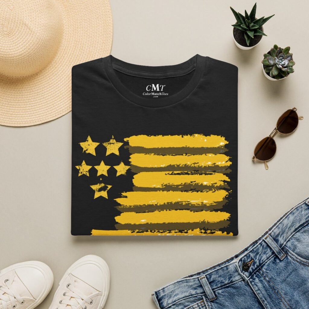 Grunge Stars Stripes Flag T-Shirt (Varsity Gold) (folded-2)