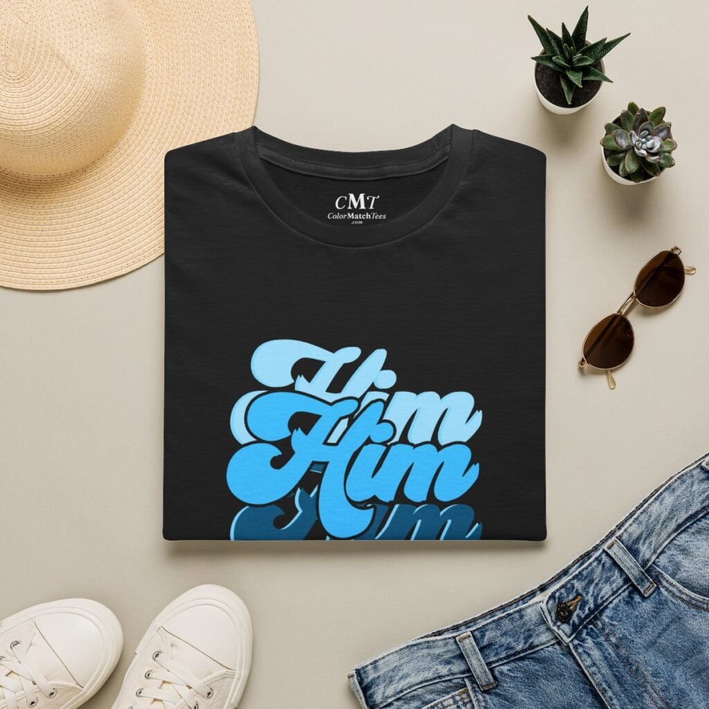 He Is Him T-Shirt (Blue) (folded-2)