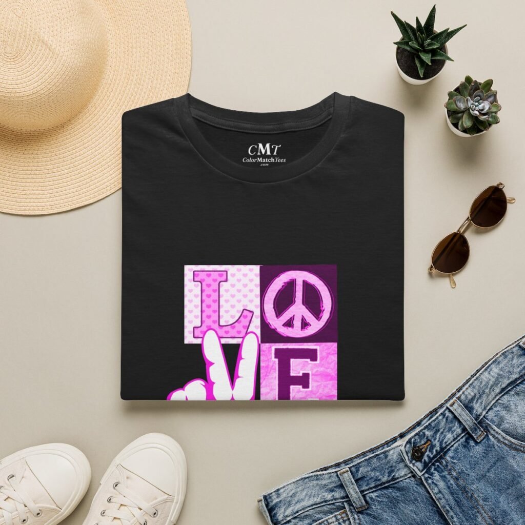 Peace Love Vibes T-Shirt (Pink) (folded-2)