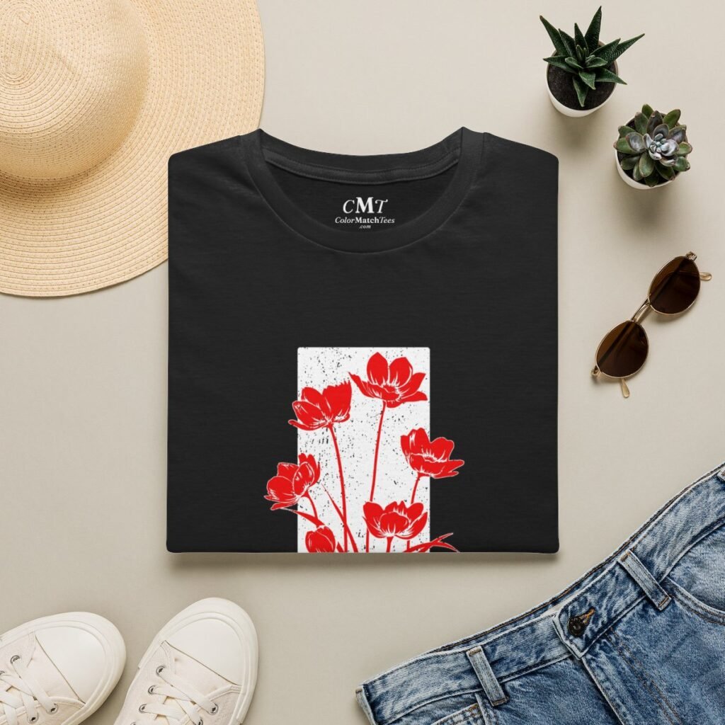 Distressed Flower Stripe T-Shirt (Red)