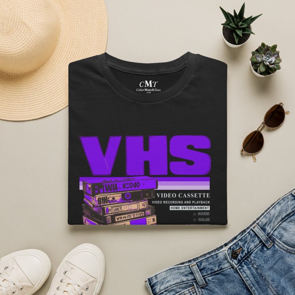 VHS and Chill T-Shirt (Purple) (folded-2)